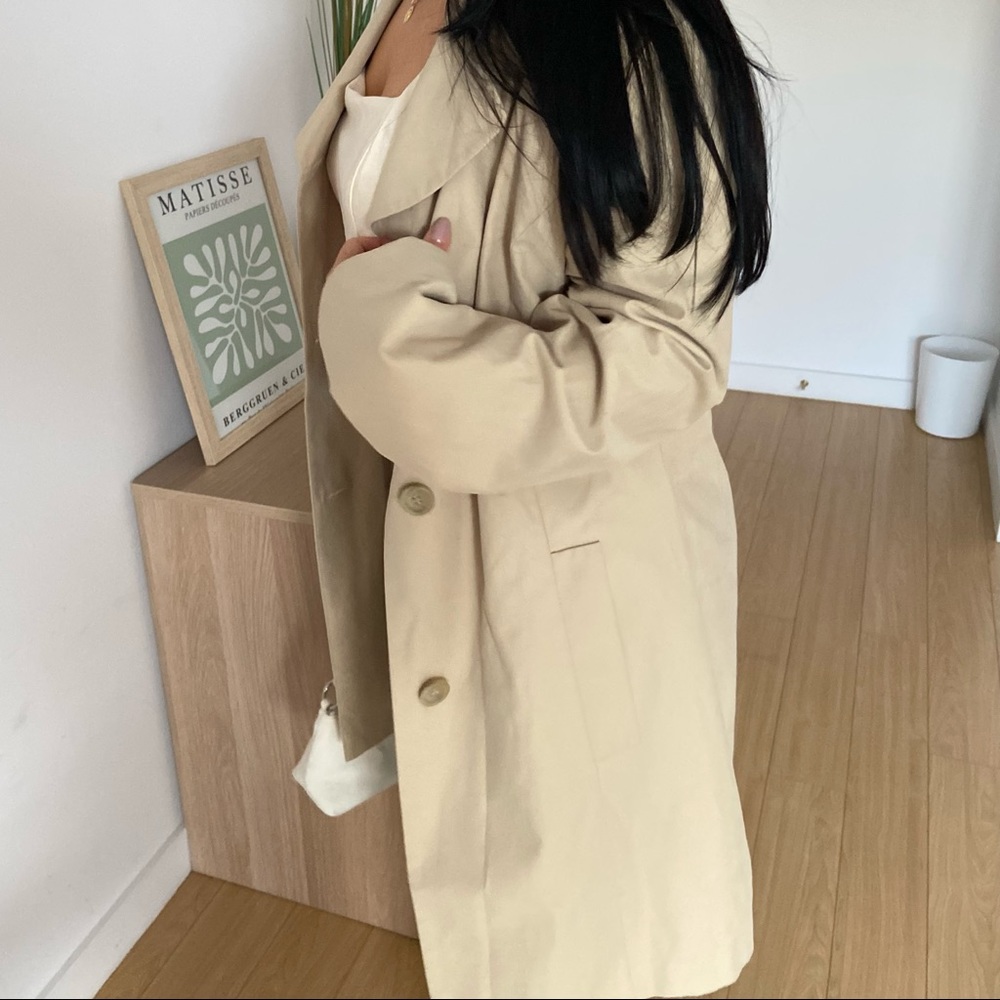 VINTAGE Beige Long Coat -Size S - Picture 4 of 6